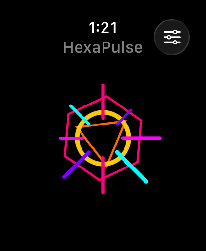 HexaPulse neon geometric visualizer on Apple Watch